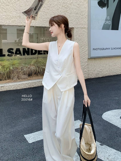 Asymmetrical Button Down Vest With Skirts Sets